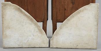A pair of Louis XVI late 18th century corner cupboards by Léonard Boudin (1735-1804), master in Paris 1761.