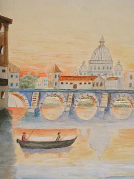 Primus Mortimer Pettersson, "Utsikt över Tibern i Rom med Peterskyrkan och Engelsborg".