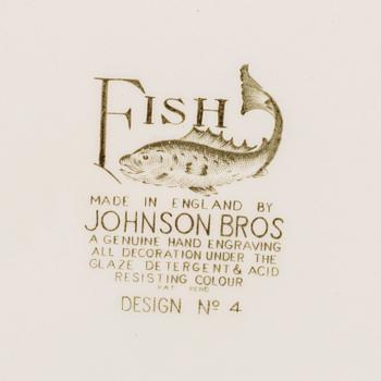 TALLRIKAR 10 st, flintgods, "Fish", Johnson Bros, England 1900-talets mitt/andra hälft.