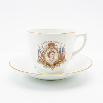 English Queen Elizabeth II Coronation Souvenir Cup and saucer 1953, seven pieces.
