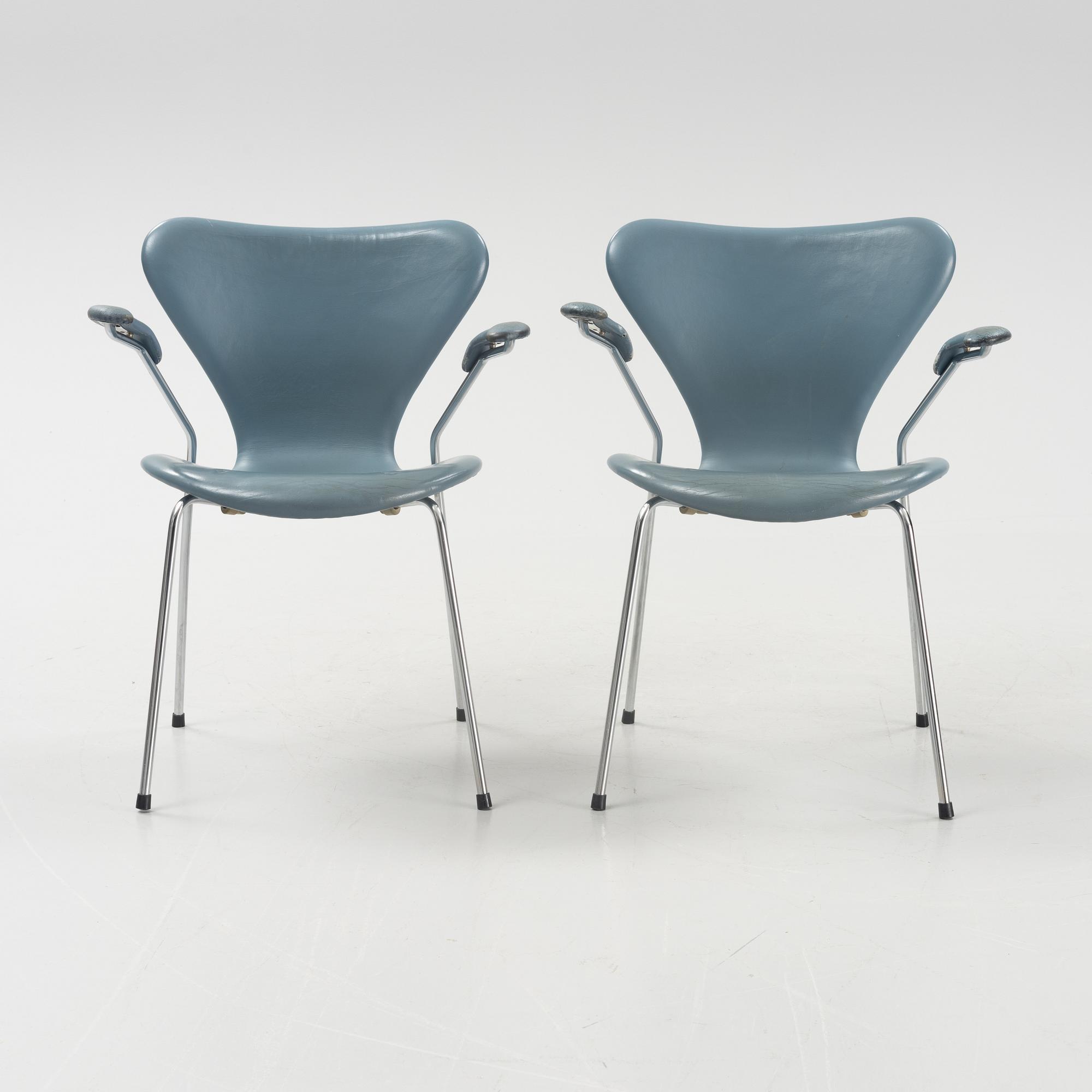 Arne Jacobsen, karmstolar, 5 st, "Sjuan", Fritz Hansen, Danmark, 1980-tal.