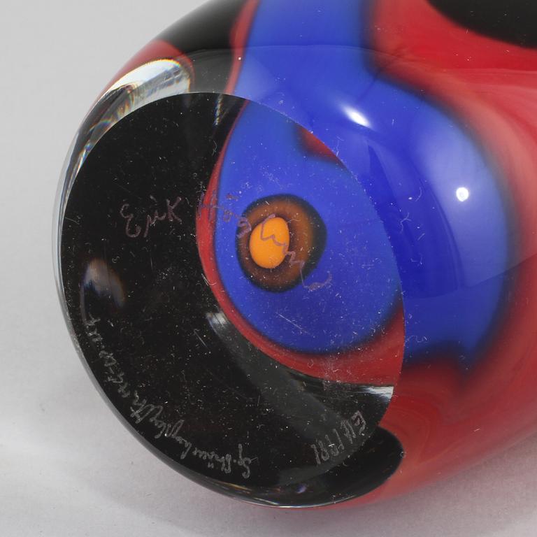 SKULPTUR, glas, "Tjur", ERIK HÖGLUND, Strömbergshyttan,  signerad och daterad 1991.