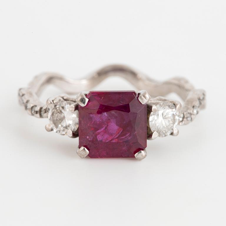 Ruby and brilliant-cut diamond ring.