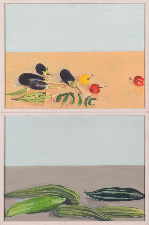 Peter Ern, diptych, tempera on paper, unsigned.