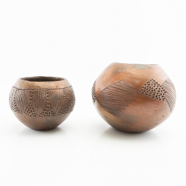 Ölkrukor Ukhamba 3 st Zulu Sydafrika 2000-tal lergods.