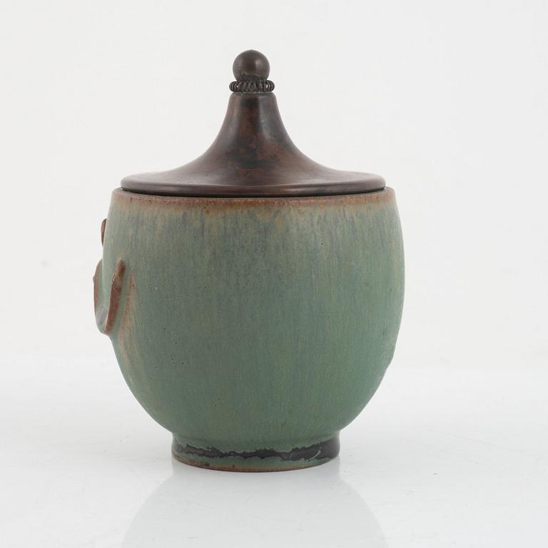 Arne Bang, a stoneware jar with a patinated bronze lid, Denmark 1930s-40s.