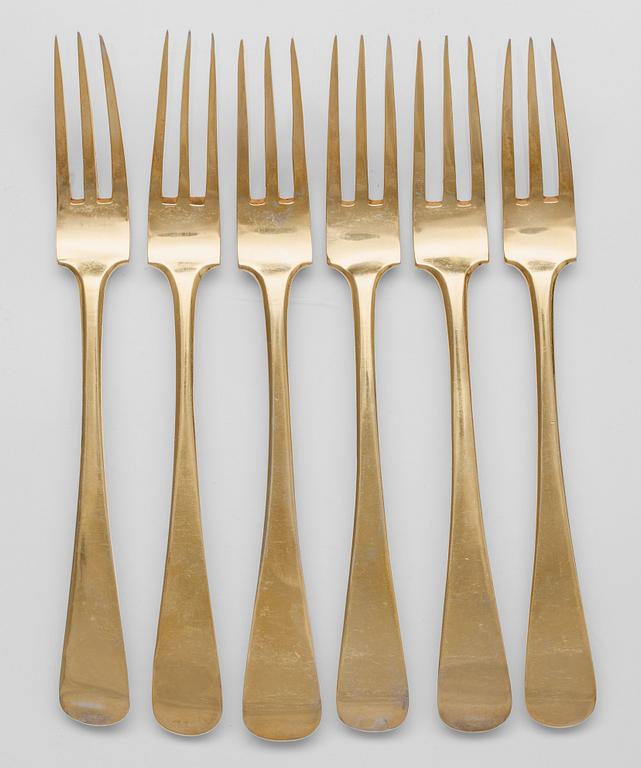 FORKS, 6 pcs. 84 gilt silver. Moscow 1825. Marked Eш. Assay master Nikolai Dubrovin.