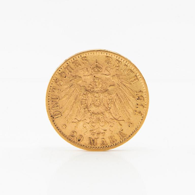 Gold coin 20 marks 1911 German Empire (Hesse) Grand Duke Ernst Ludwig.