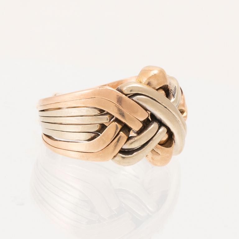 Ring "Pusselring" 14K rosé, vitt och rött guld.