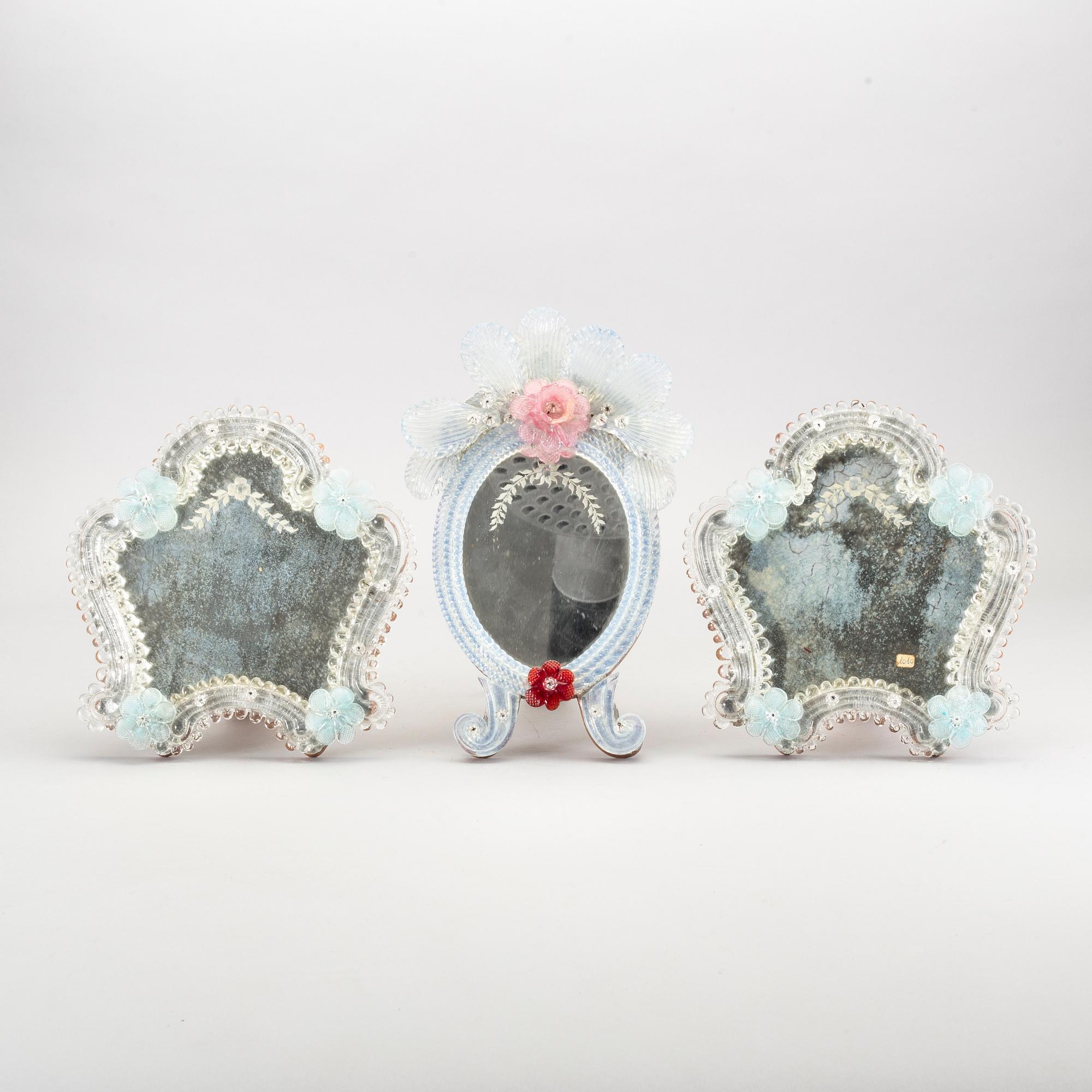 Three mid 20th century table mirrors from Murano, Venice Italy.