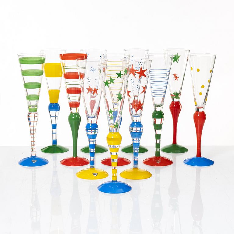 Anne Nilsson, champagneglas, 12 st, "Clown", Orrefors.