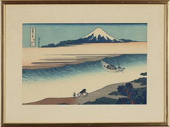 Katsushika Hokusai, after,  a set of four woodblock prints in colours, later part of the 20th Century.