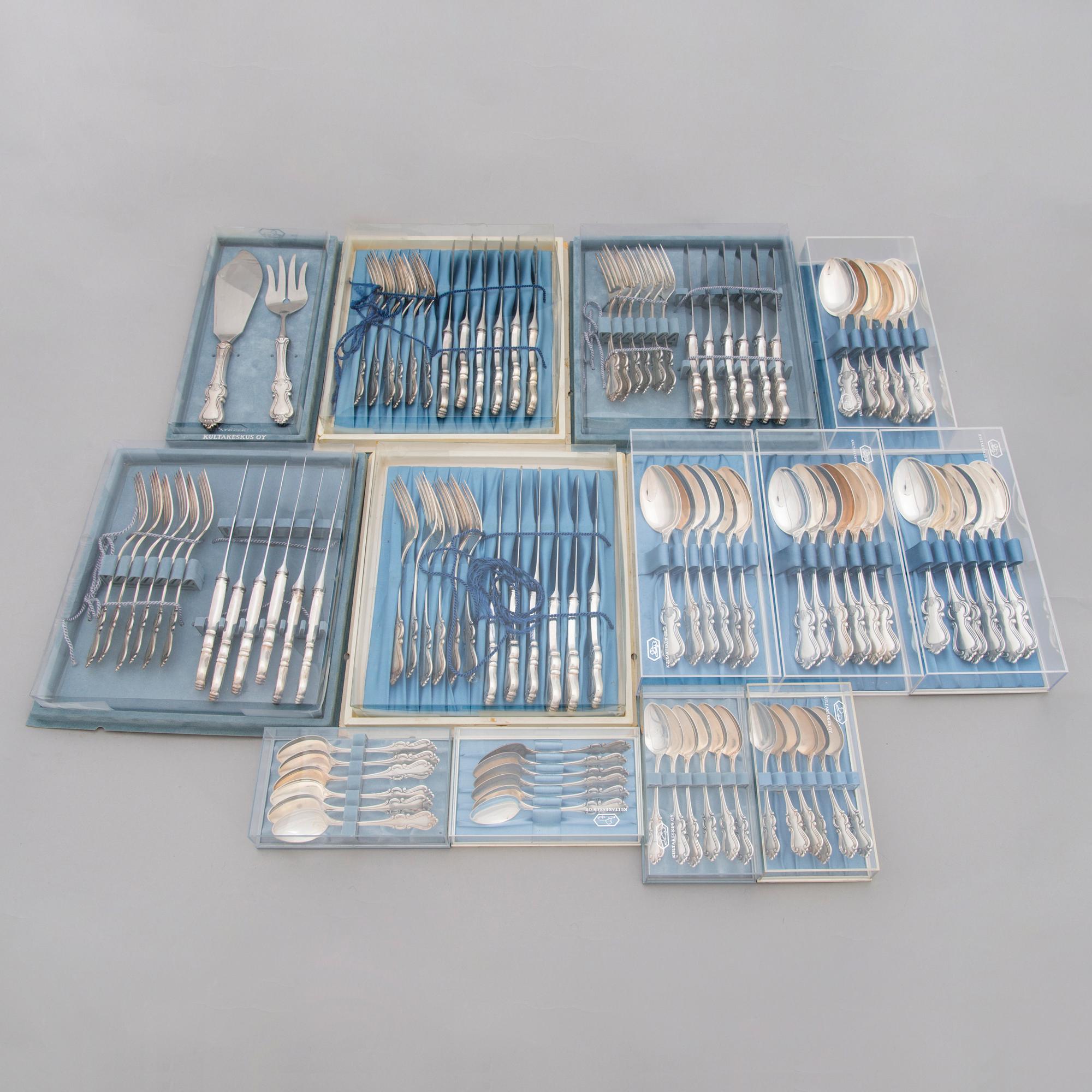A 98-piece set of 'Romantika' silver cutlery, Kultakeskus oy, Hämeenlinna 1975-1991.