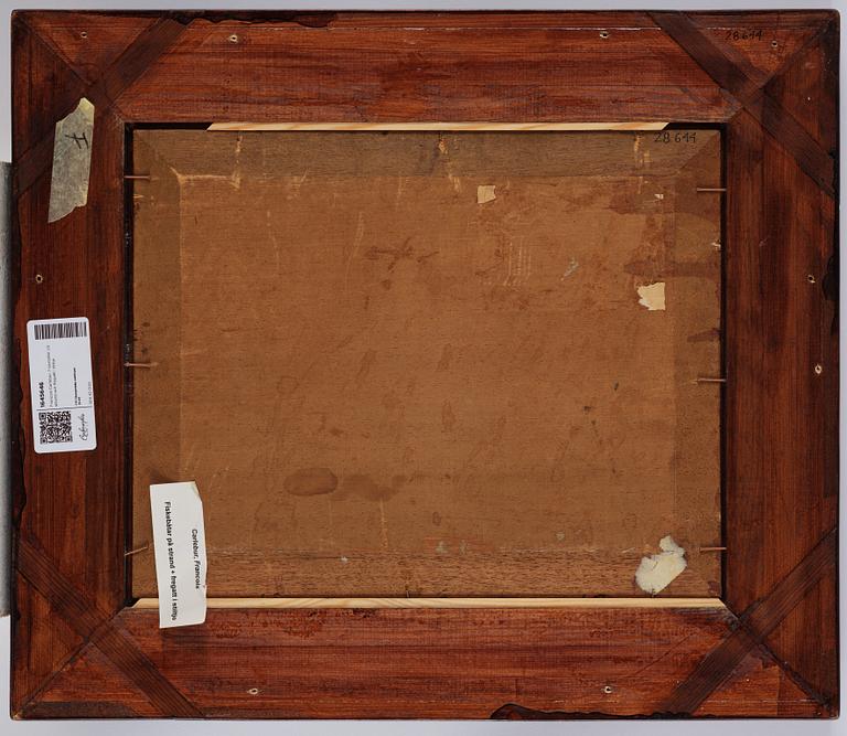 François Carlebur, Fishing boats on the shore and a frigate at anchor.