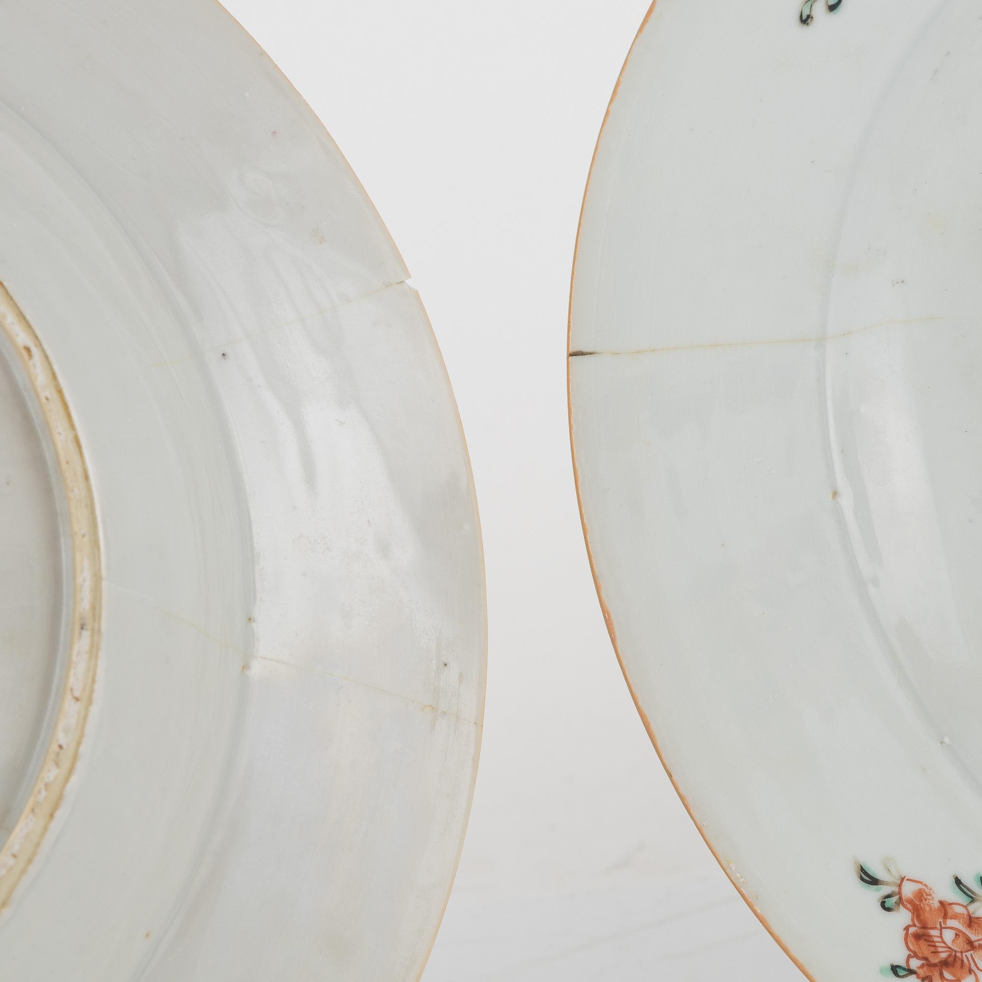 Three pairs of Famille rose plates, China, 18th century.