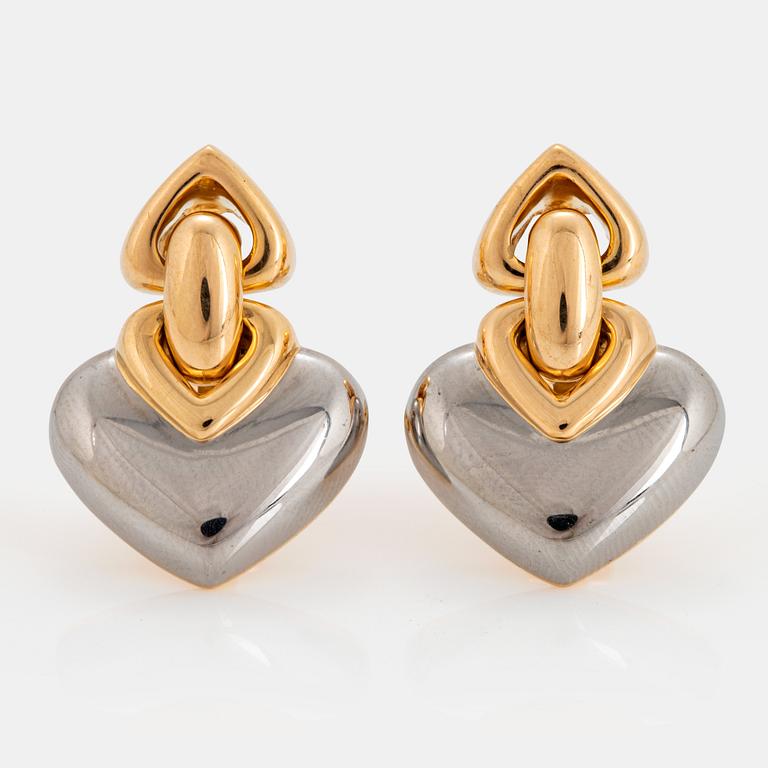 A pair of 18K gold and steel Bulgari earrings.