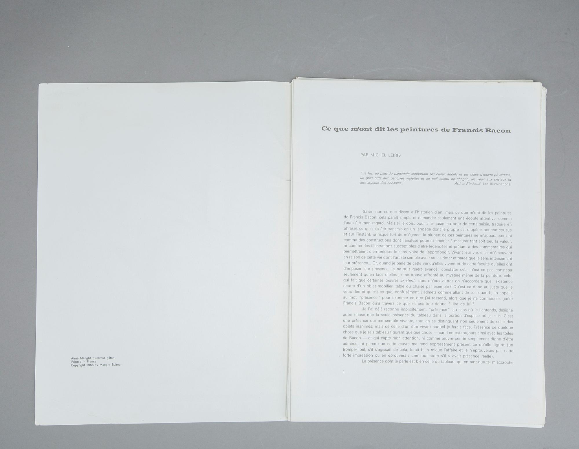 DERRIERE LE MIROIR, No. 162, Francis Bacon, Novembre 1966, litografier (varav 1 triptyk).