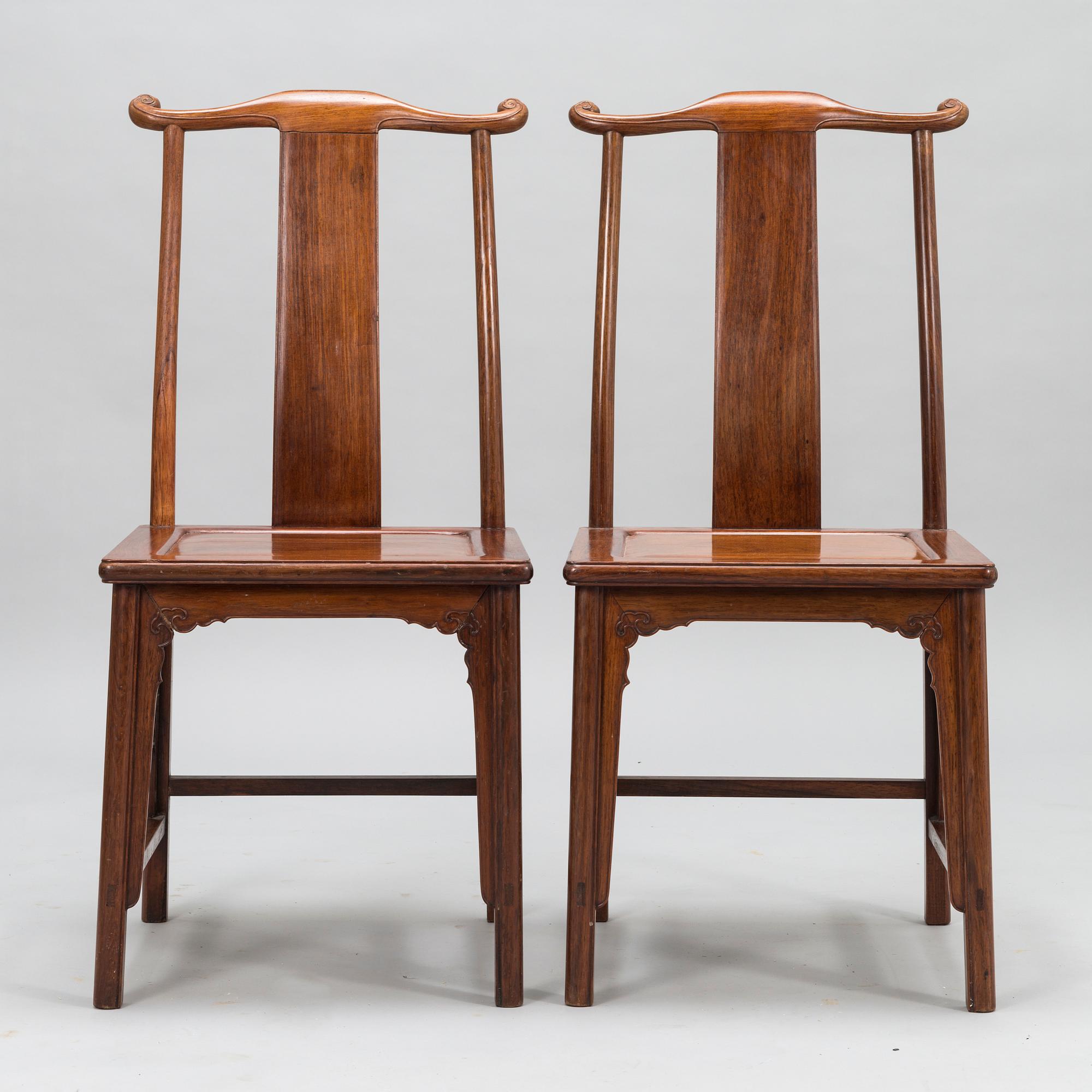 A pair of  20th Century hardwood Chinese 'Hat Chairs'.