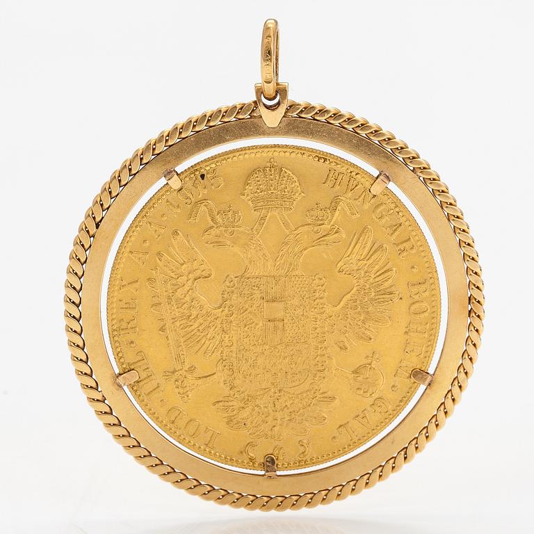 Kolikko, riipus, Frans Josef I, Itävalta-Unkari, 1915. 4 Ducat, 23K ja 18K kultaa.