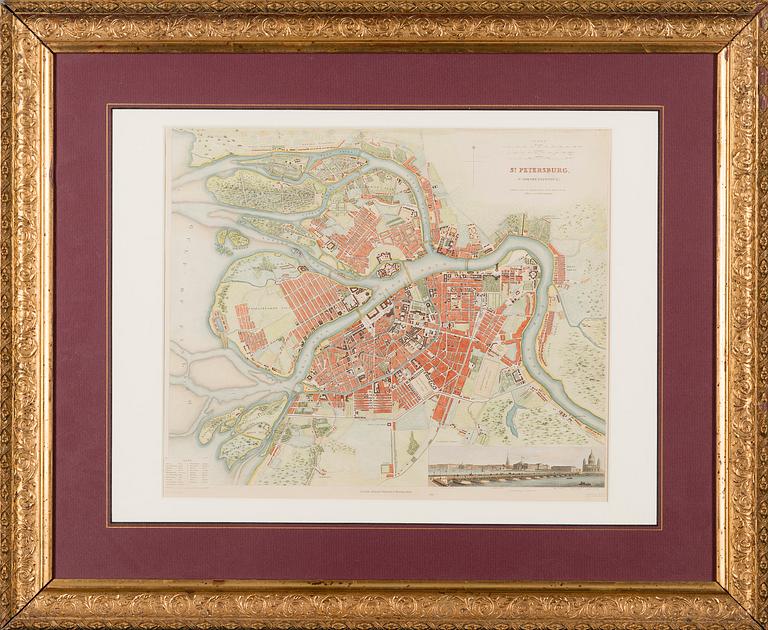 KARTA, St:Petersburg, av B.R. Davies efter originalet av W.B. Clark, London 1834.
