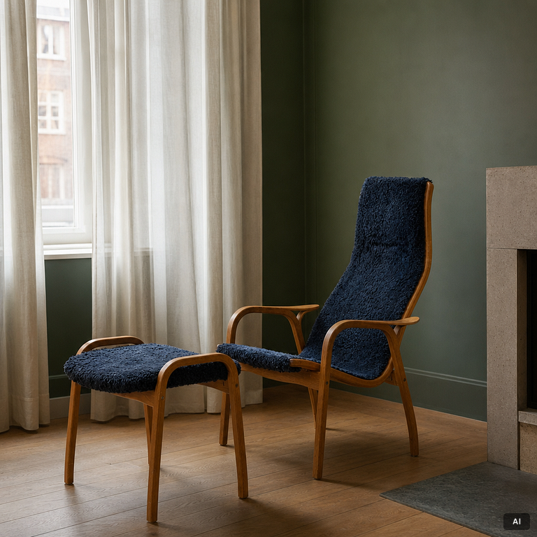 Yngve Ekström, a Swedese 'Lamino' armchair and foot-rest, Sweden, 2004.