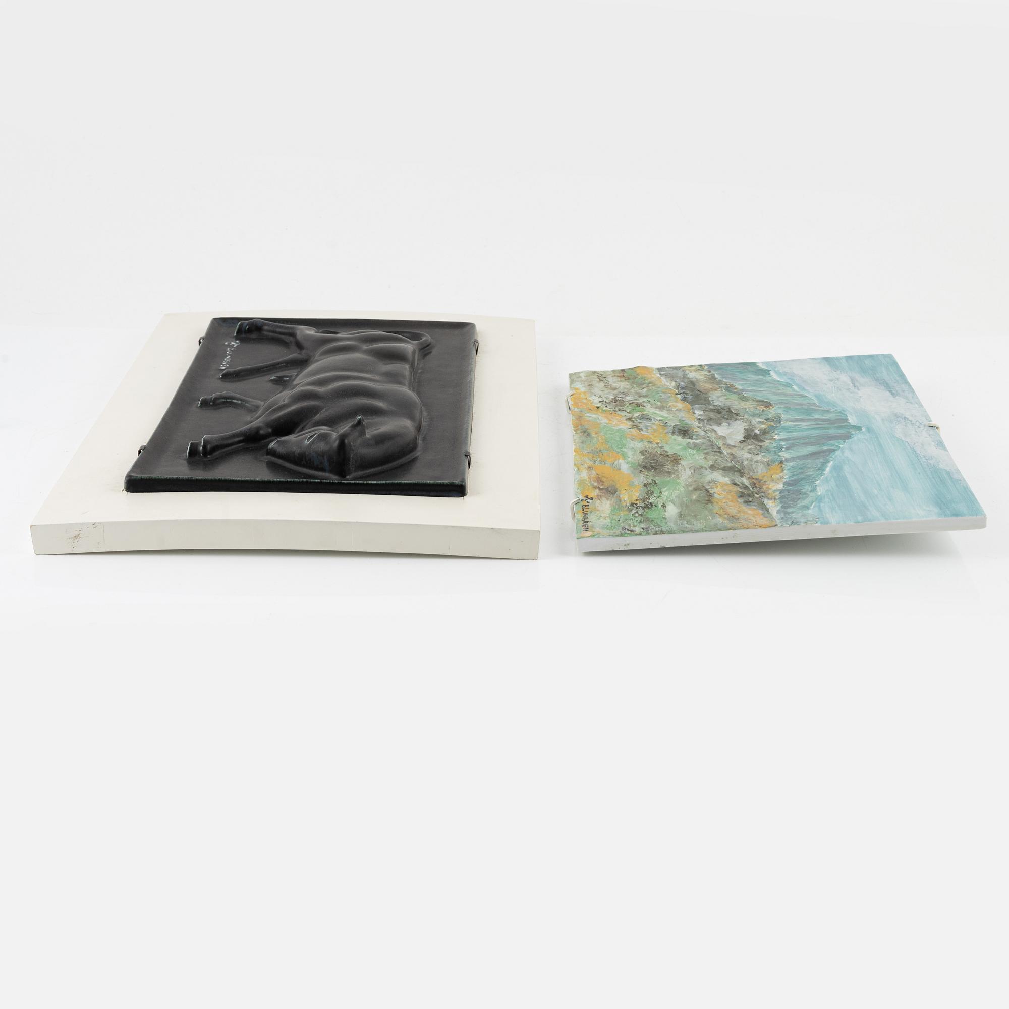 A pair of earthenware bas reliefs by Bertil Lundgren for Rörstrand, Sweden.