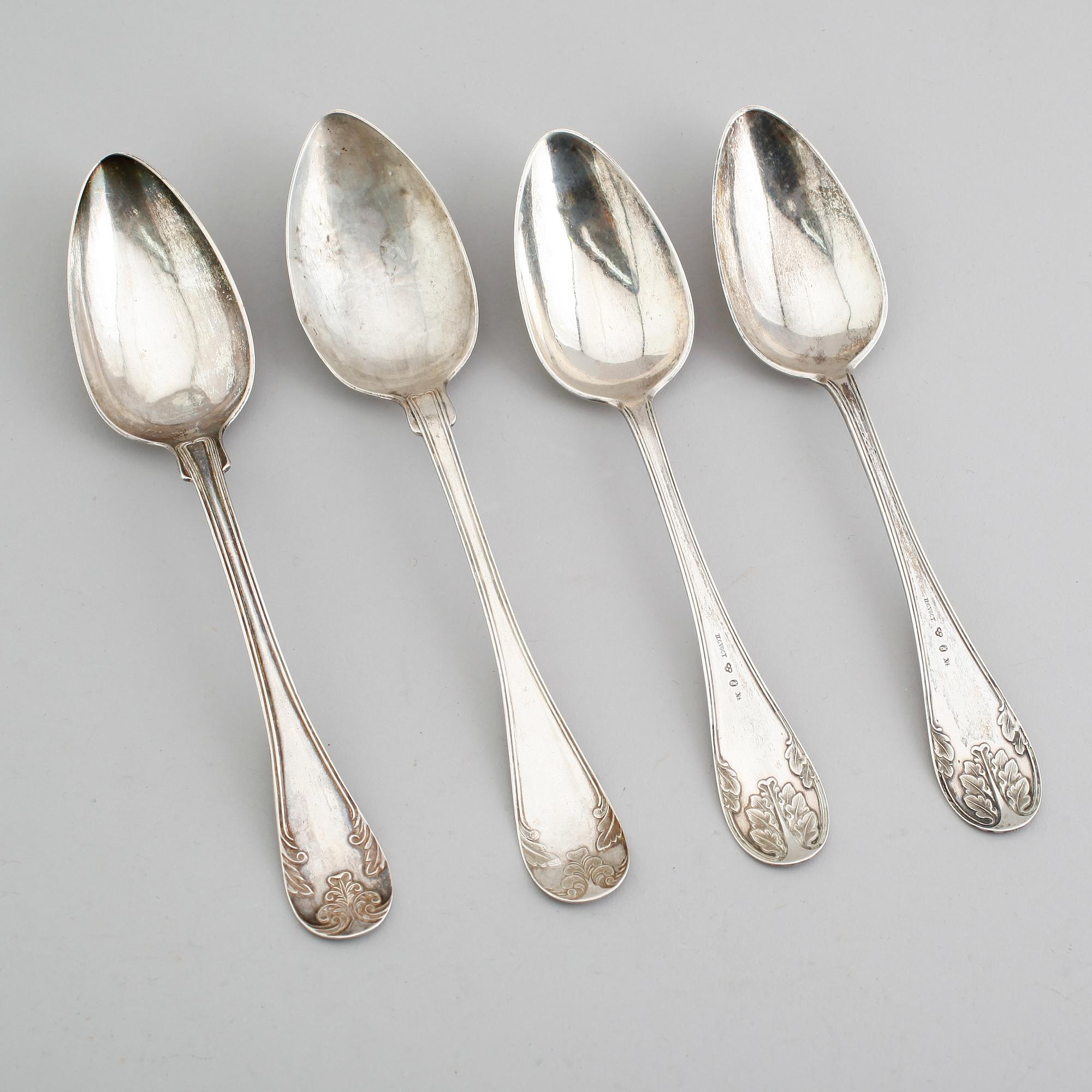 MATSKEDAR, 4 st snarlika, silver, svenska stämplar, 1800-tal. Vikt ca 177 gram.