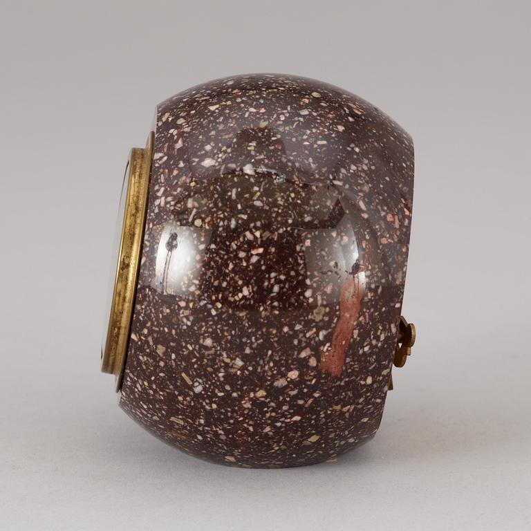 A Swedish early 20th century porphyry alarm clock.