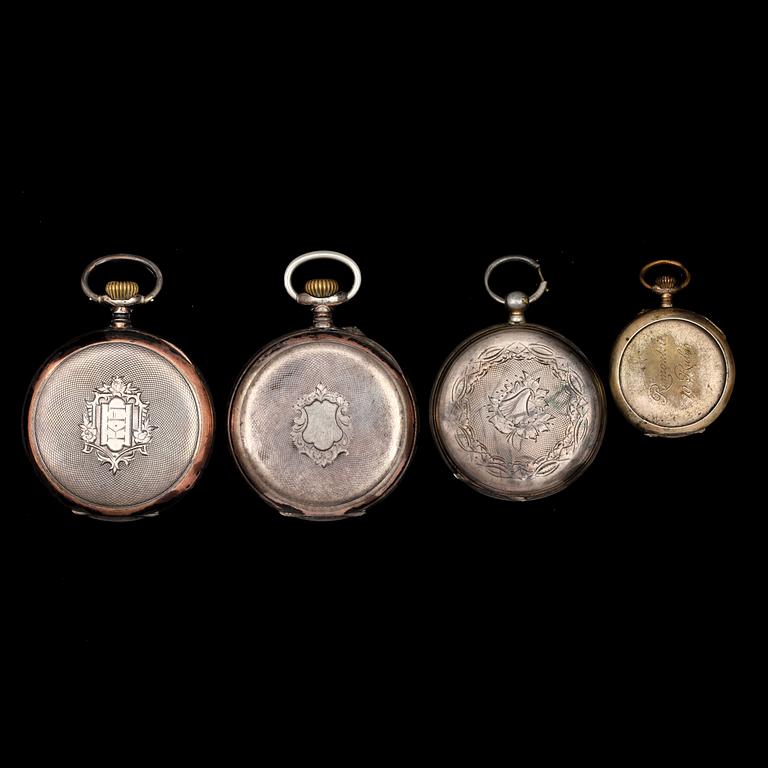 FICKUR, 4 st, vitmetall och silver, bla Carl Bergkvist, Falun, 1900-tal.