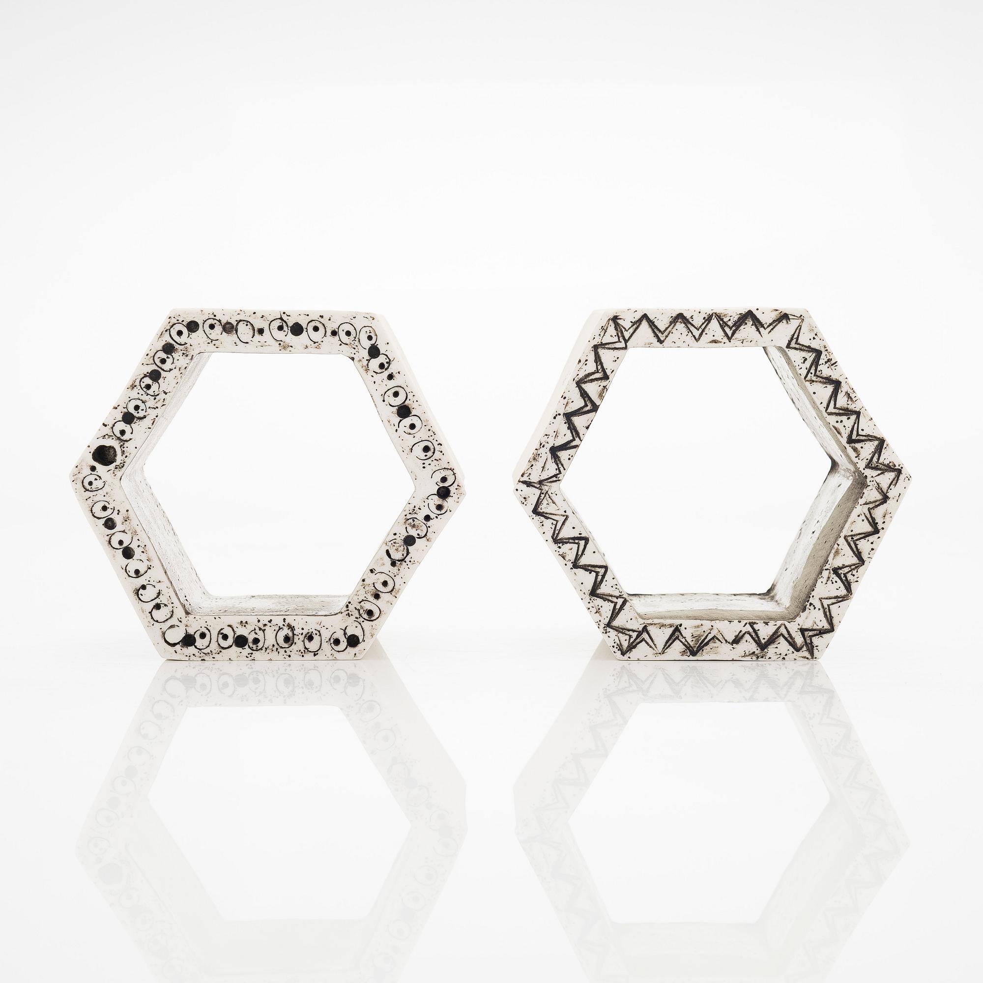 Rut Bryk, A set of two late 1950s 'Hexagon' stoneware tiles for Arabia.