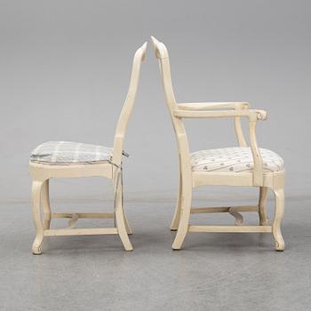 A set of six chairs and a pair of armchairs, rococo style, early 20th century.