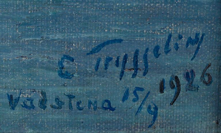 ERIK TRYGGELIN, olja på pannå, sign och dat Vadstena 1926.