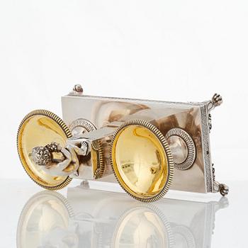 A French Empire parcel-gilt silver double salt-cellar, mark of Jean-Baptiste-Claude Odiot, Paris 1803-1809.