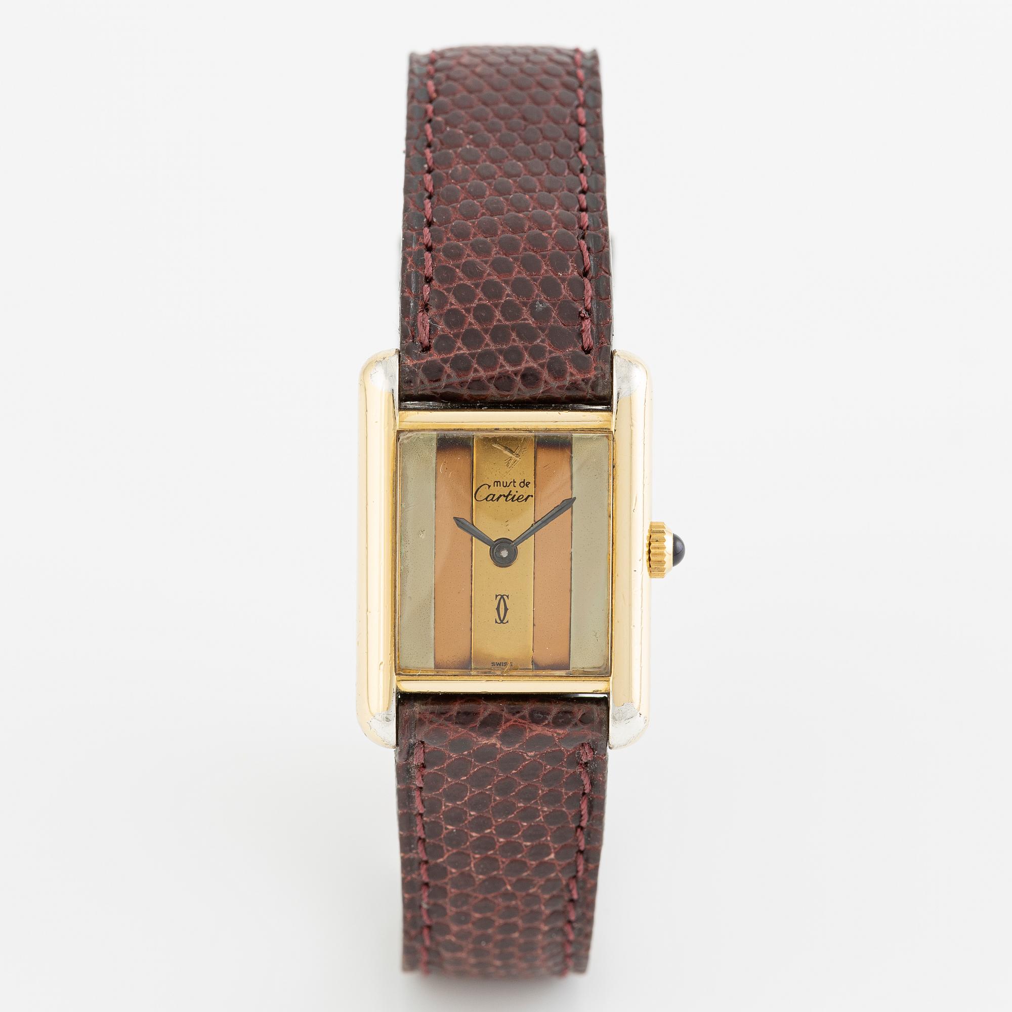 must de Cartier, Tank, "Trinity Dial", wristwatch, 20.5 x 20 (28) mm.