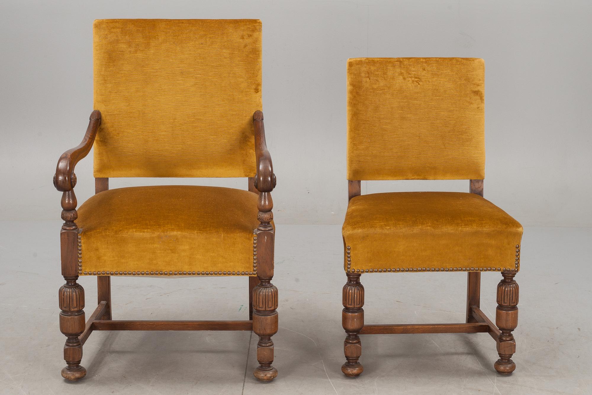 STOLAR samt KARMSTOLAR, 10+2 st, Barockstil. 1900-talets mitt.