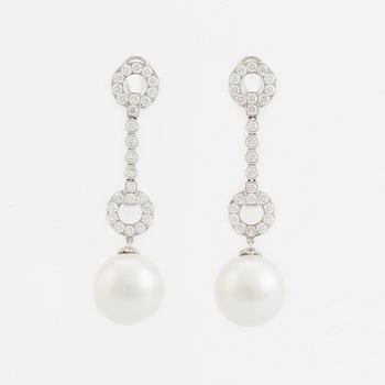 South sea pearl and brilliant cut diamond earrings.