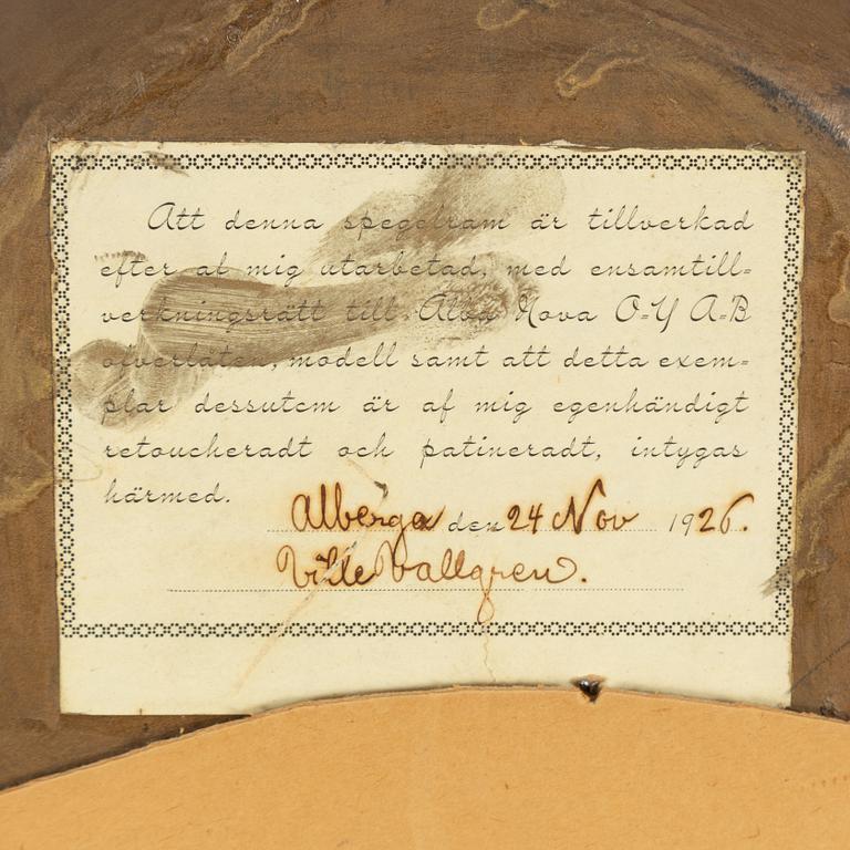 Ville Vallgren, a mirror, Alba Nova OY AB, Finland, 1925-26.