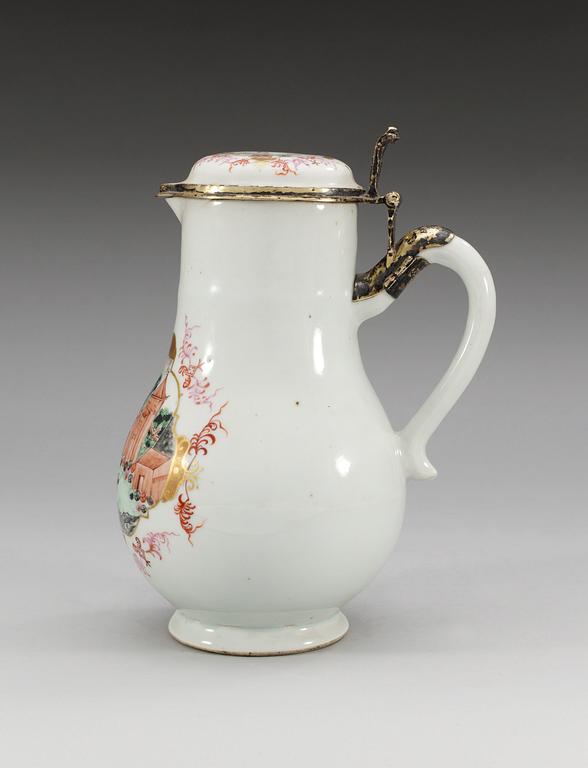 A large 'European Subject' silver-gilt mounted coffee pot with cover, Qing dynasty, Qianlong (1736-95).