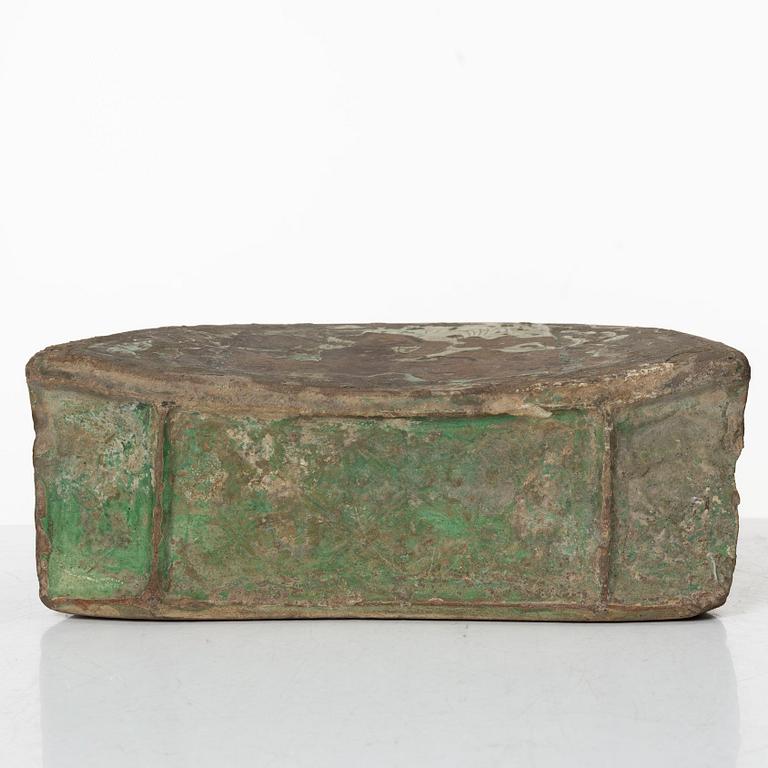 A Chinese glazed ceramic pillow, Song dynasty (960-1279).