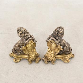 Fire dogs, a pair, Baroque style, 20th century.