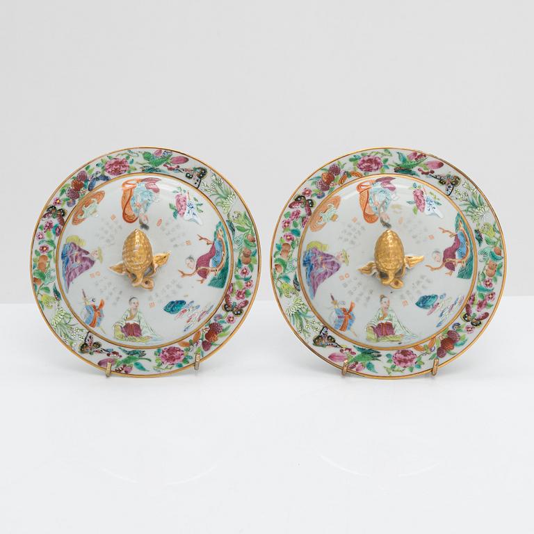 Kannellisia maljoja, 2 kpl, posliinia, Kanton, 1800-luku.