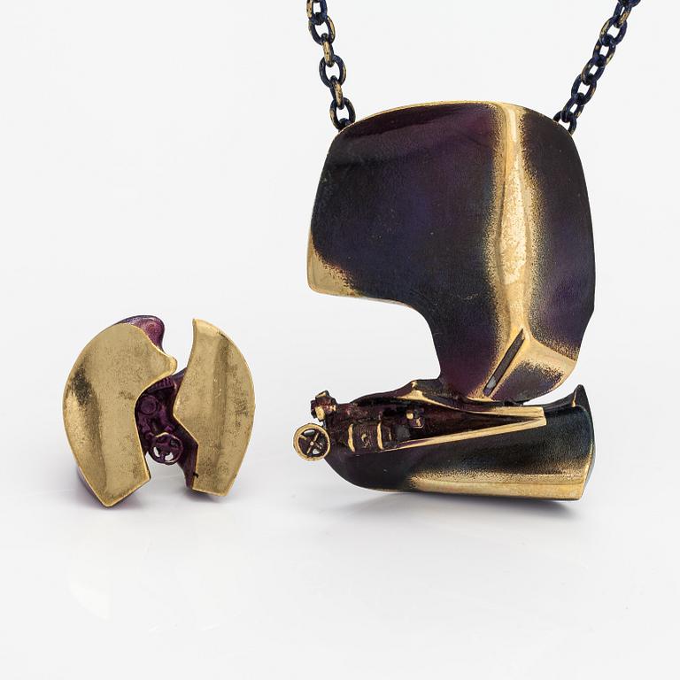 Björn Weckström, A flame bronze necklace "International arms Inc" and ring "Henry J". Lapponia.