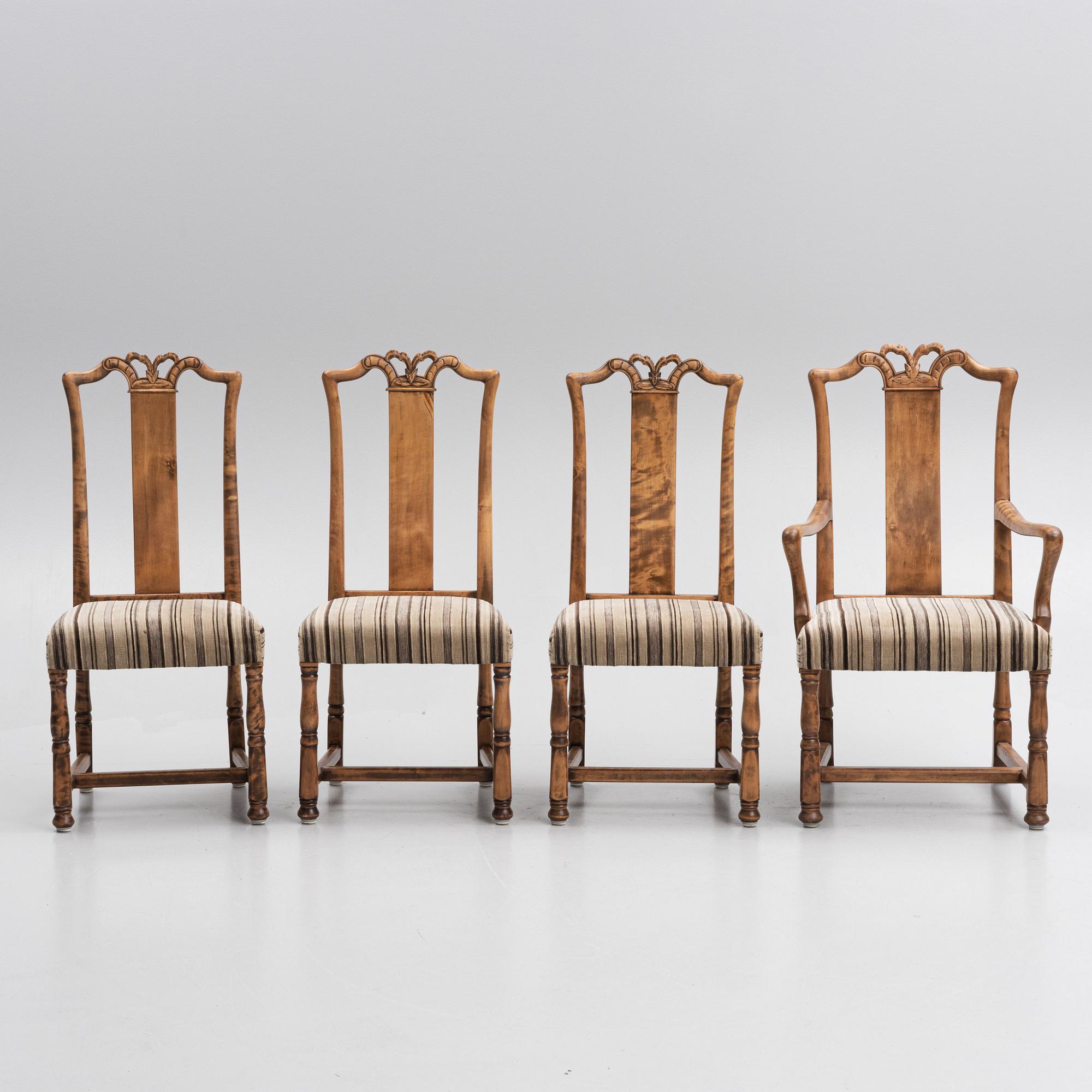 Svenska Möbelfabrikerna Bodafors, 3 stolar + 1 karmstol,  Swedish Grace, 1930-tal.