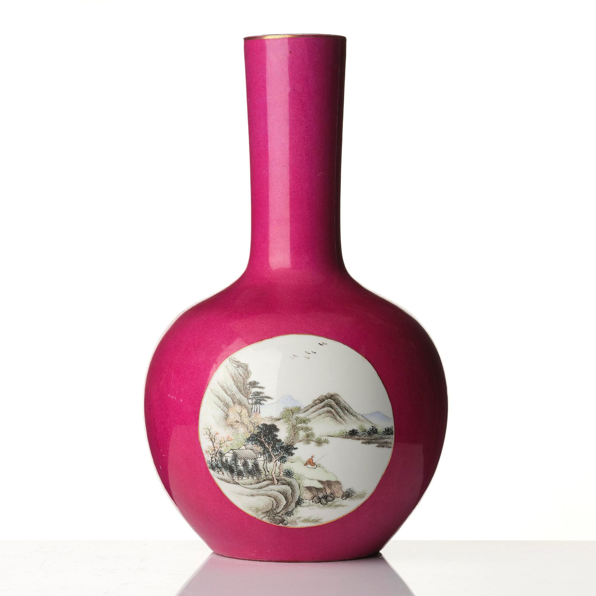 A pink ground Chinese famille rose vase, 20th century.