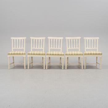 A set of five early 1800s chairs.