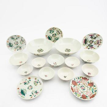 A set of eleven Chinese porcelain bowls and five plates later part of the 20th century.