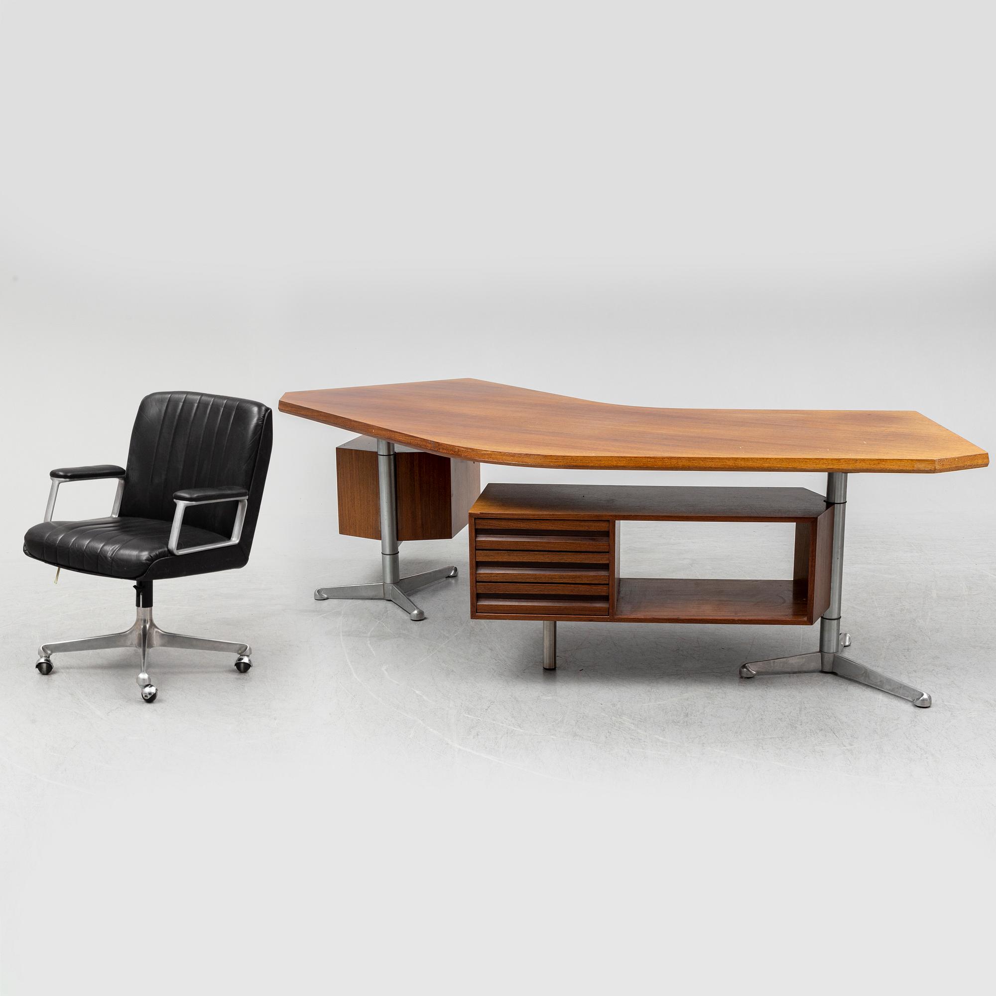 OSVALDO BORSANI, executive desk with armchair, Tecno Italy, 1970's.