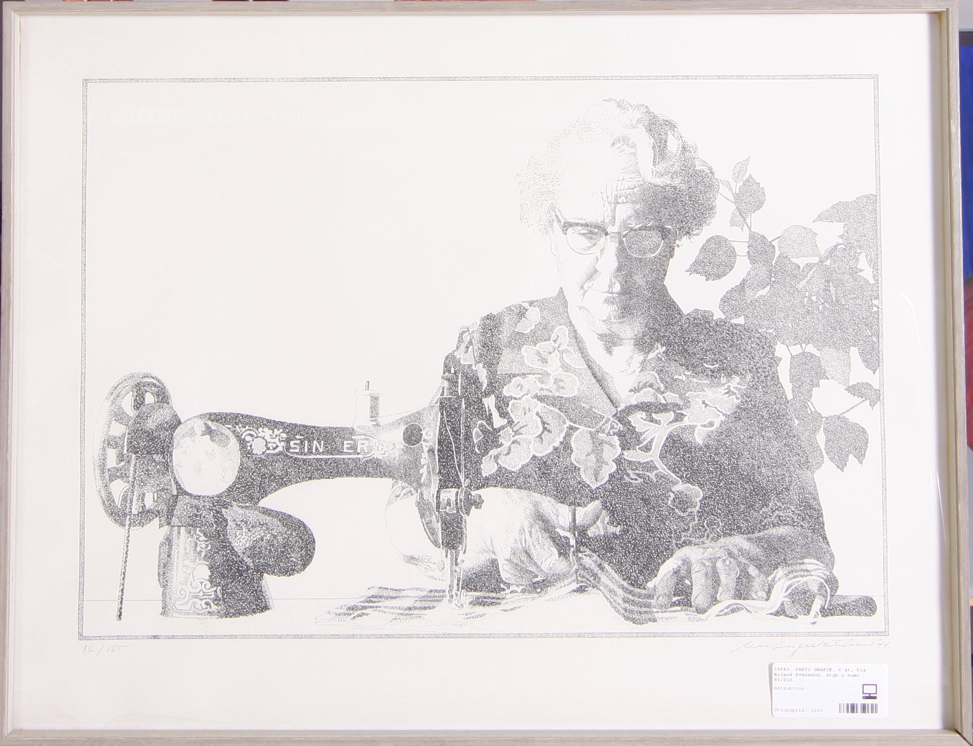 PARTI GRAFIK, 6 st, bla Roland Svensson, sign o numr 92/210.