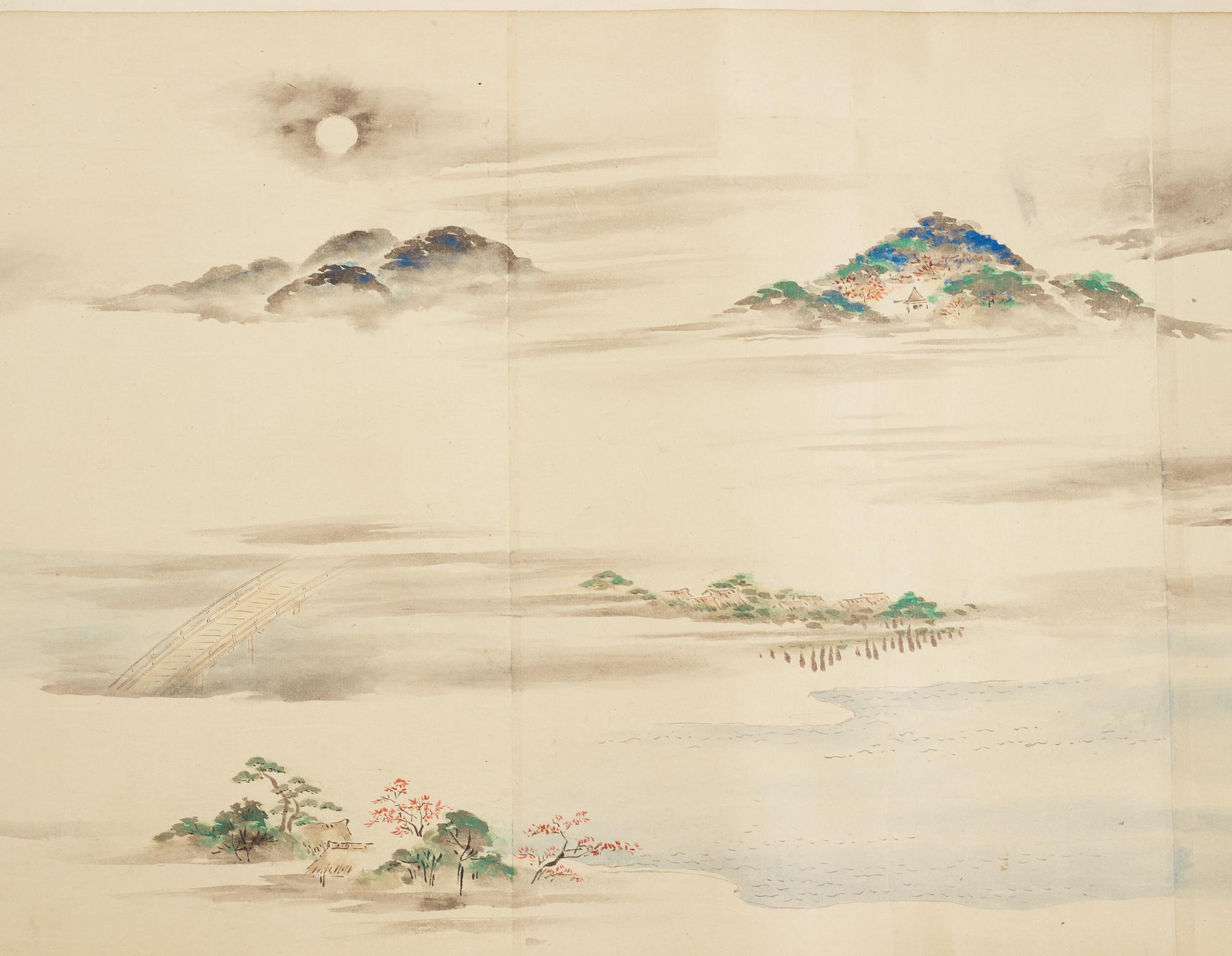 A Japanese Makimomo, ink and colour on paper, Meiji (1868-1912).