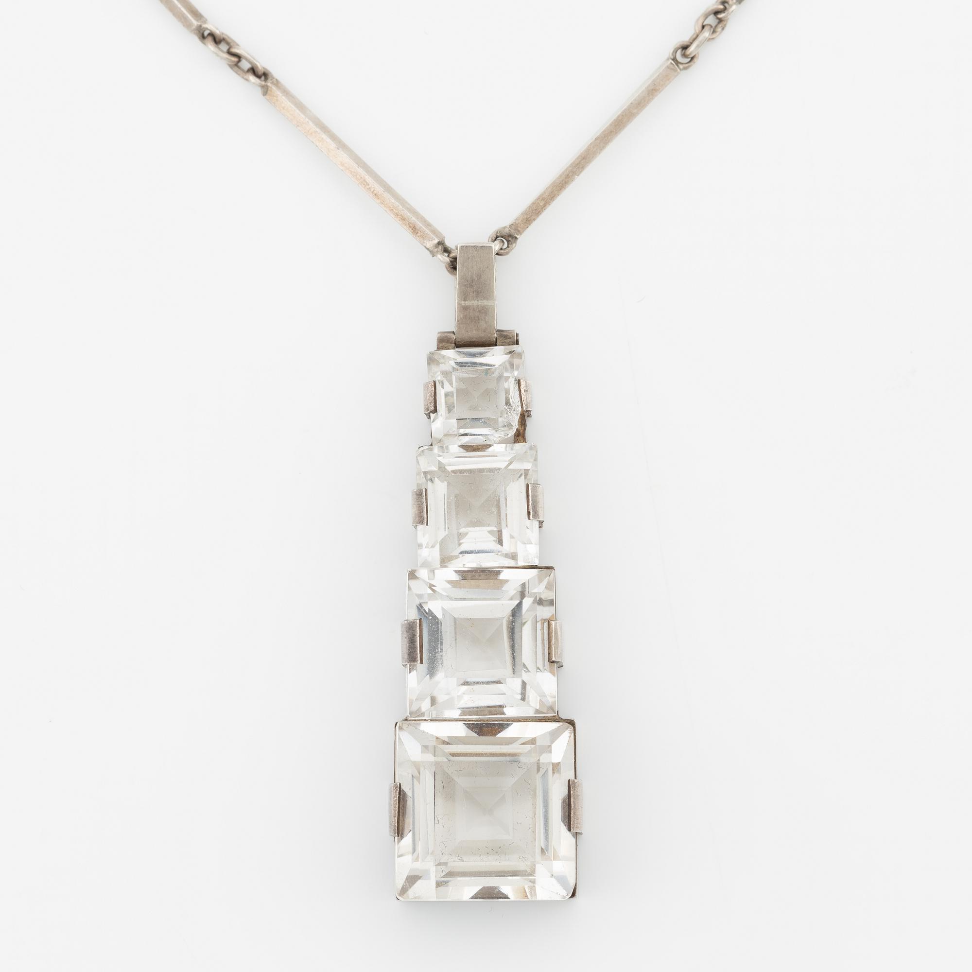 Necklace in silver with faceted rock crystal, Stigbert.